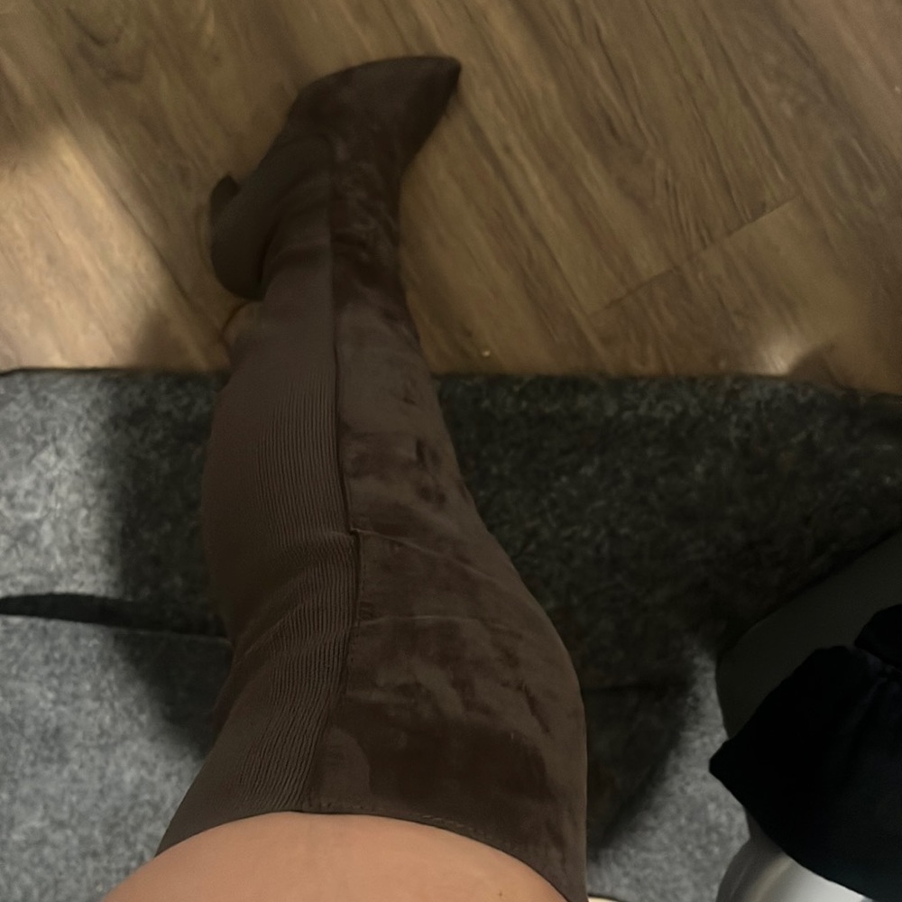 Steve Madden Grey high velvet or Swede Grey high boots stretchy